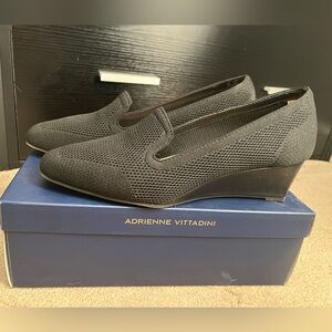 Adrienne Vittadini Black Mesh Wedge Slip-Ons